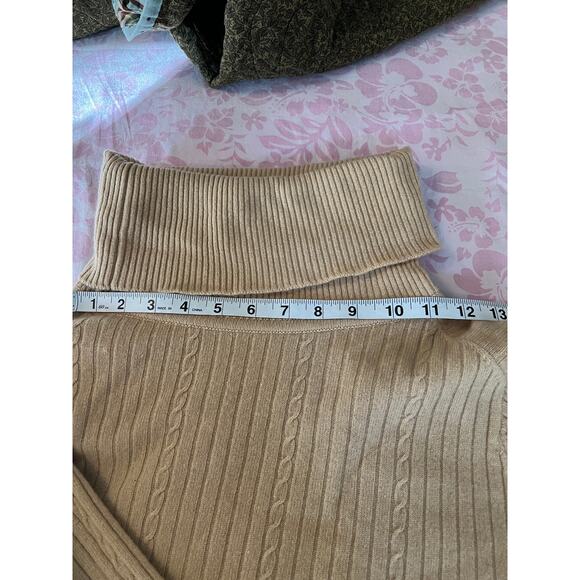 Vintage Scottish Cashmere camel beige turtleneck ribbed knit luxury pullover - Picture 11 of 11